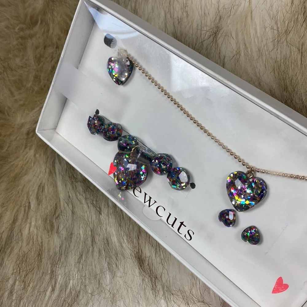Crewcuts Heart Glitter Necklace, Bracelet, and Earring Set